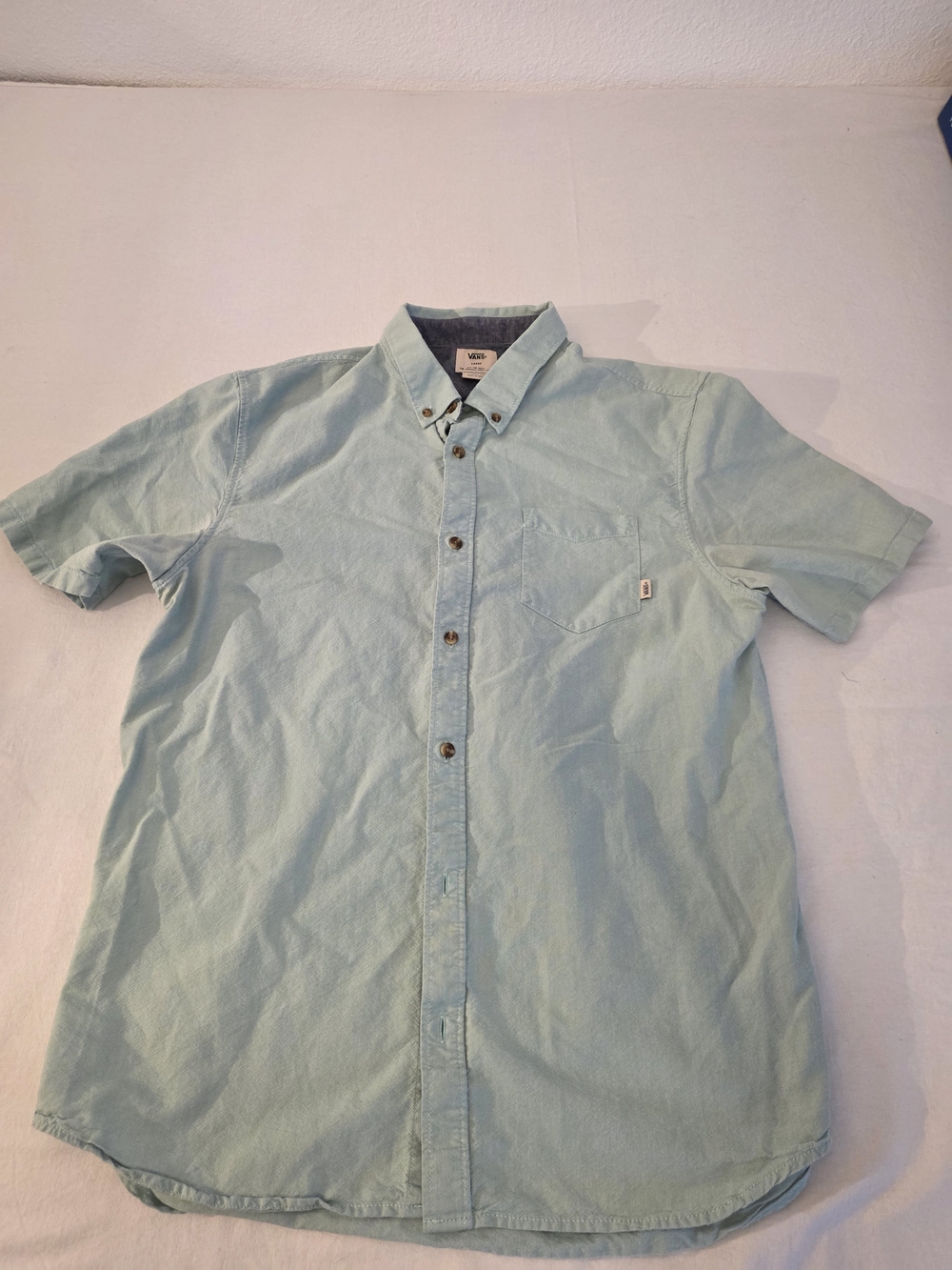 Vans Men's Light Blue Short Sleeve Button-Up Shirt